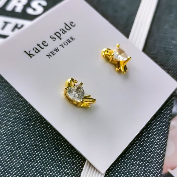 New Kate Spade Love Birds Clear Stud Earrings Gold - Picture 2 of 3